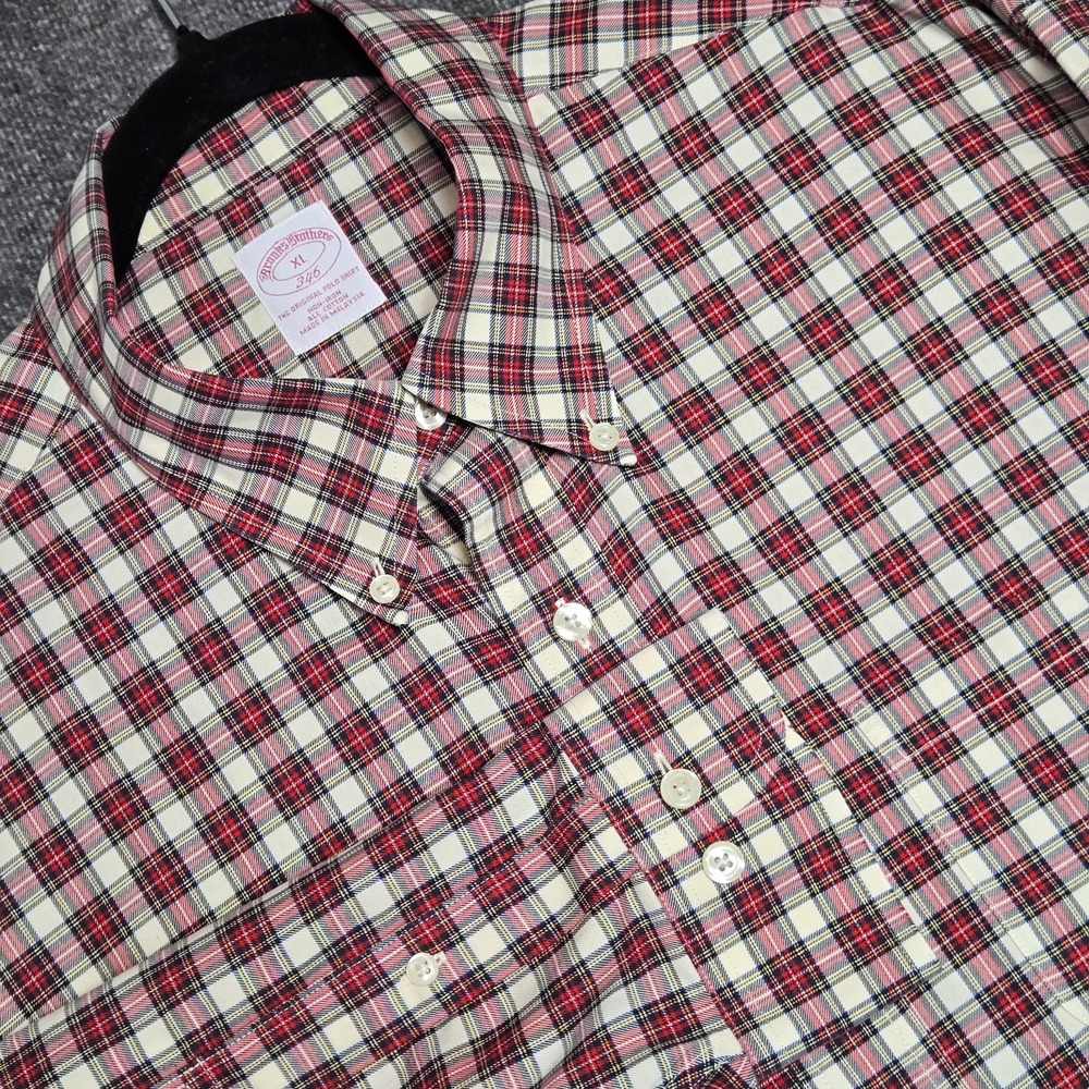 Brooks Brothers Men's 346‎ Button Down Shirt Red Plaid Check Sz XL Non Iron Prep
